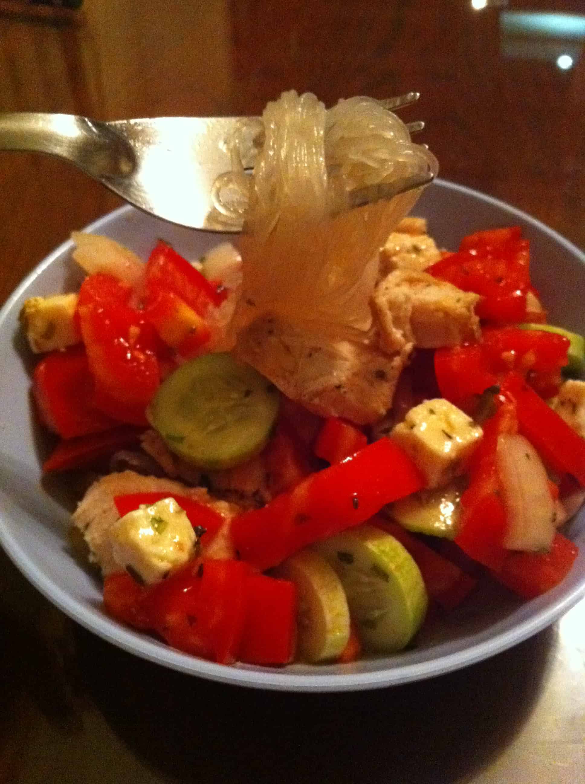 Chicken noodle Greek Salad