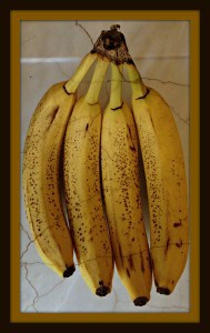 4 Quick Gluten Free Banana Breakfast Ideas from Knowgluten.me - Bananas straight up, with edifice filter and museum matte frame
