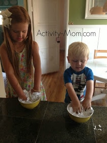 shaving cream and cornstarch cloud dough from activity-mom