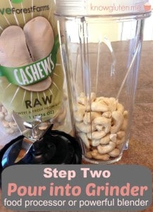 Step 2 Pour into Grinder - How to make your own cashew meal from knowgluten.me