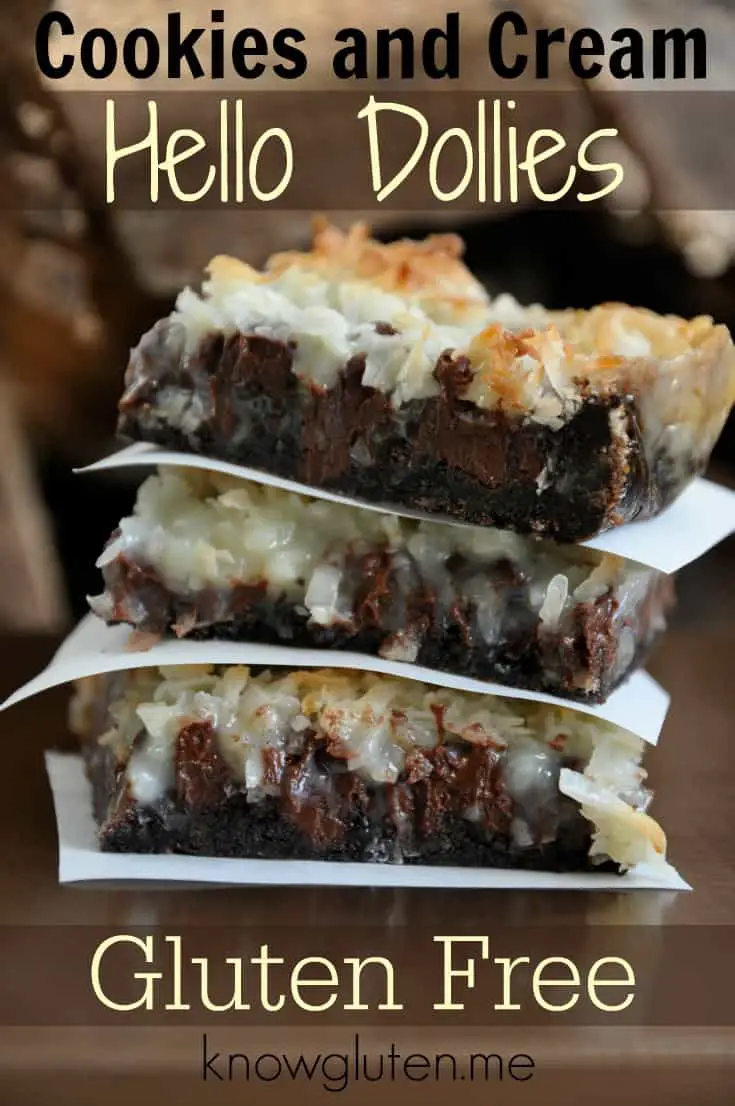 Gluten Free Cookies and Cream Hello Dollies from knowgluten.me ONLY FOUR INGREDIENTS!! Super simple gluten free dessert.