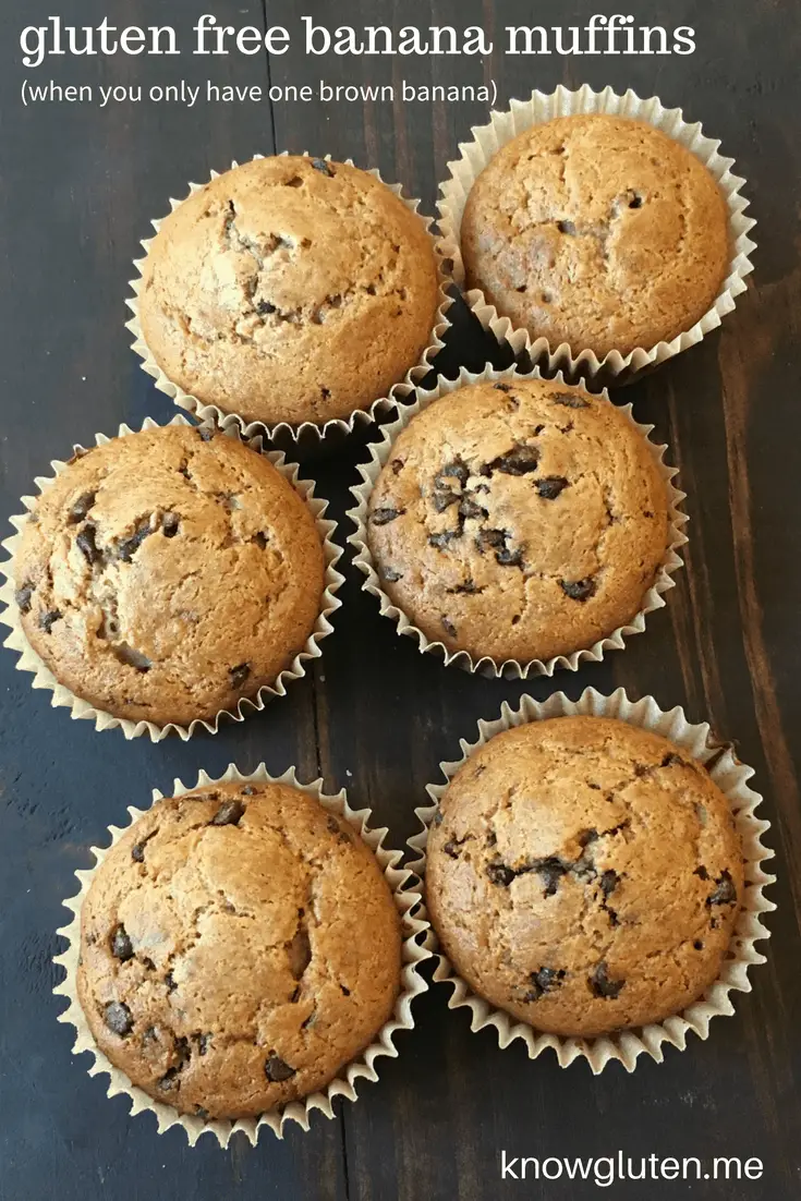 gluten free banana muffins made with one brown banana, sitting on a table