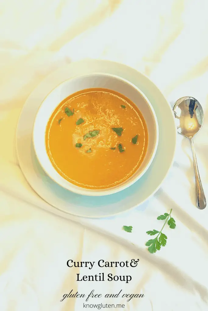 curry carrot and lentil soup - gluten free and vegan from knowgluten.me overhead shot of bowl