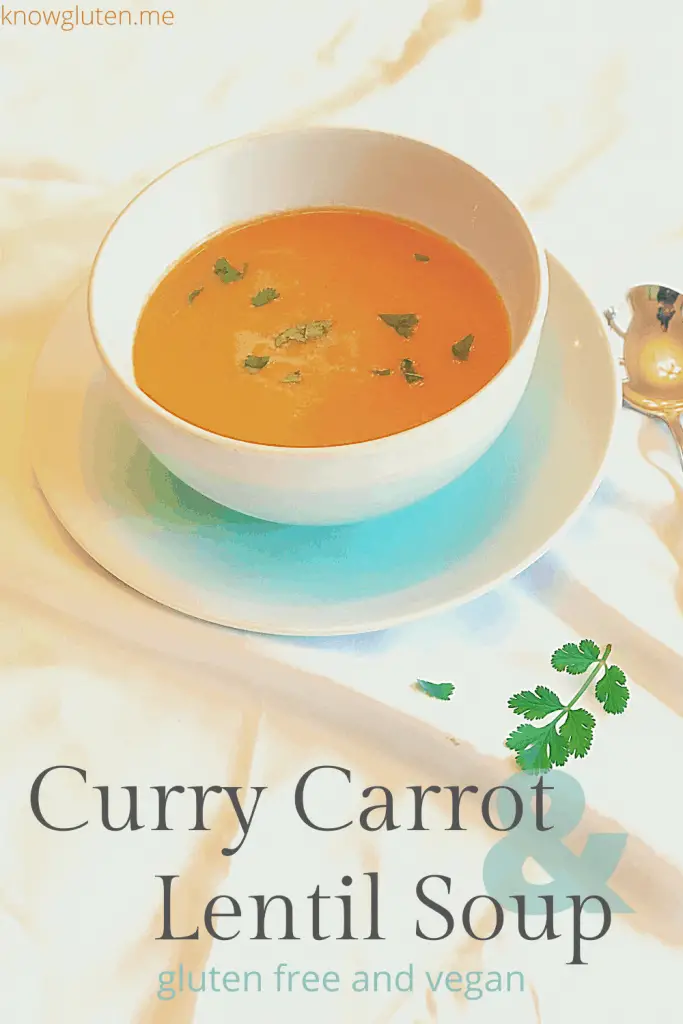 curry carrot and lentil soup - gluten free and vegan from knowgluten.me side shot of bowl