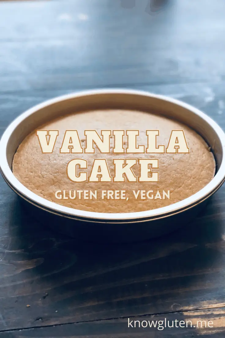 gluten free, vegan vanilla cake in a cake pan