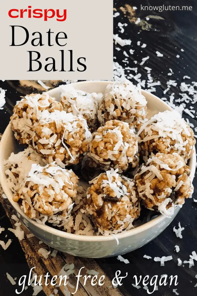 gluten free and vegan crispy date balls overhead view of the balls in a bowl