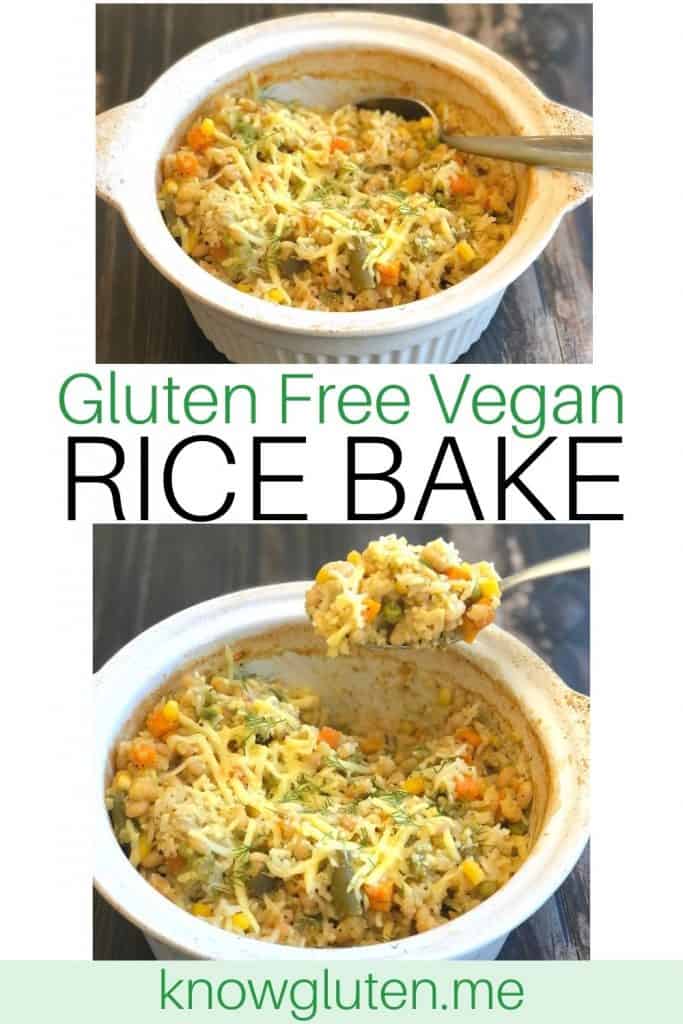 Two views of vegan rice bake.