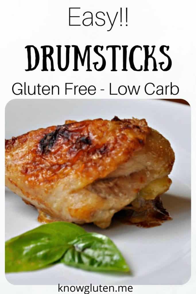 A Pinterest pin of a gluten free chicken drumstick.