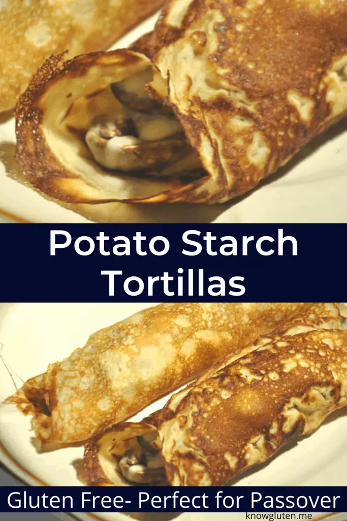 Two views of potato starch tortillas.