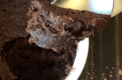 A closeup of a spoonful of vegan mug cake.