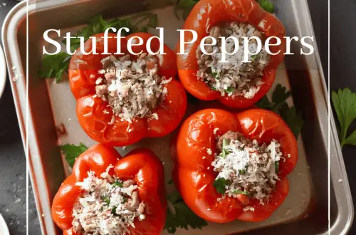 gluten free stuffed peppers - vegan, on a metal tray