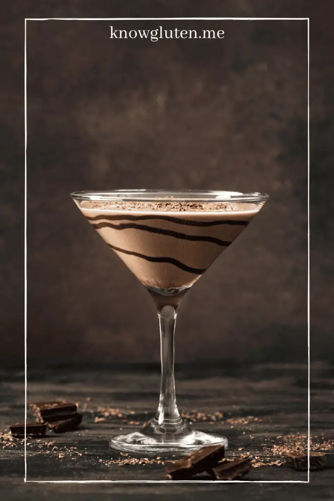gluten-free vegan chocolate martini, one glass with a dark brown background